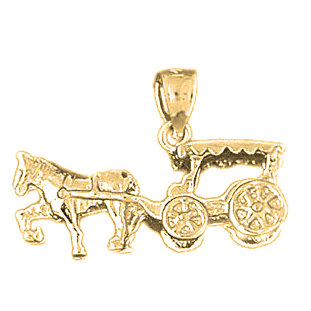 10K, 14K or 18K Gold 3D Horse And Buggy Pendant