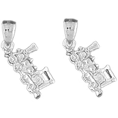 Sterling Silver 20mm 3D Train Engine Locomotive Earrings