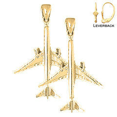 Sterling Silver 37mm 3D Airplane Earrings (White or Yellow Gold Plated)