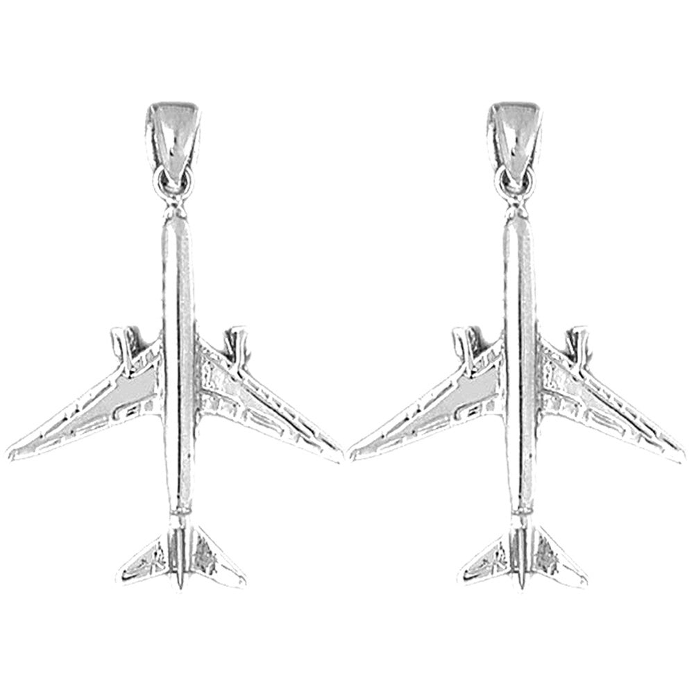 Sterling Silver 37mm 3D Airplane Earrings
