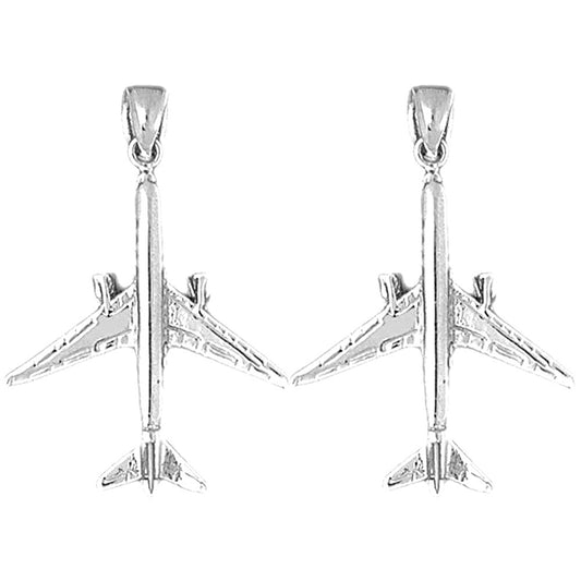 Sterling Silver 37mm 3D Airplane Earrings