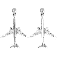 Sterling Silver 37mm 3D Airplane Earrings