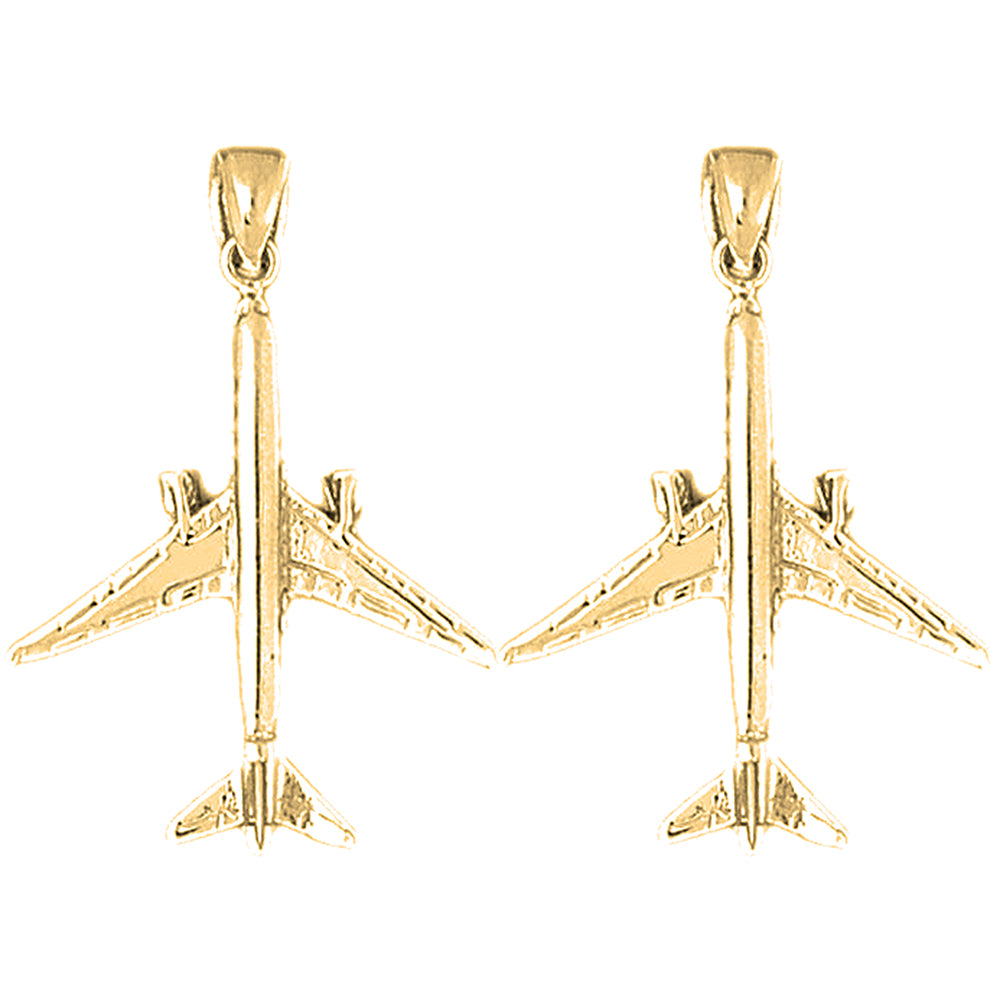 Yellow Gold-plated Silver 37mm 3D Airplane Earrings