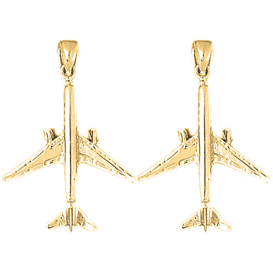 Yellow Gold-plated Silver 37mm 3D Airplane Earrings