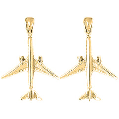 Yellow Gold-plated Silver 37mm 3D Airplane Earrings