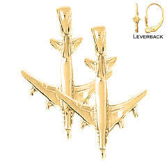 Sterling Silver 29mm Airplane Earrings (White or Yellow Gold Plated)