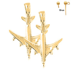 Sterling Silver 29mm Airplane Earrings (White or Yellow Gold Plated)