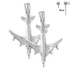 Sterling Silver 29mm Airplane Earrings (White or Yellow Gold Plated)