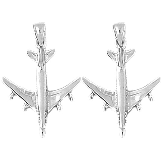 Sterling Silver 29mm Airplane Earrings