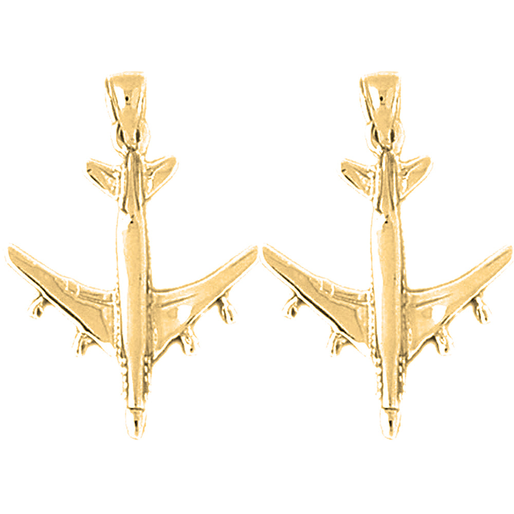 Yellow Gold-plated Silver 29mm Airplane Earrings