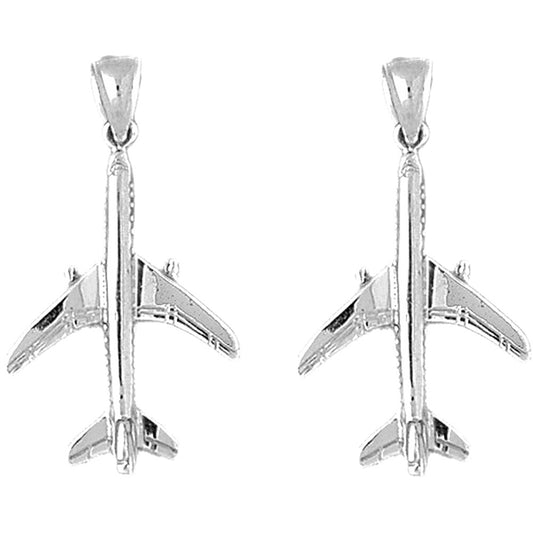 Sterling Silver 36mm 3D Airplane Earrings