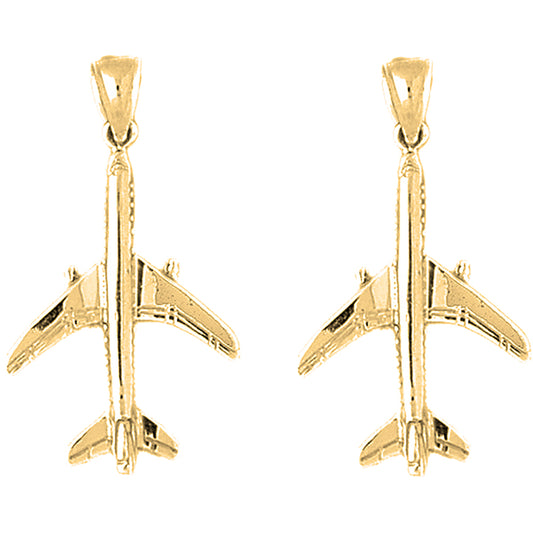Yellow Gold-plated Silver 36mm 3D Airplane Earrings