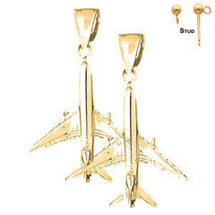 Sterling Silver 34mm 3D Airplane Earrings (White or Yellow Gold Plated)