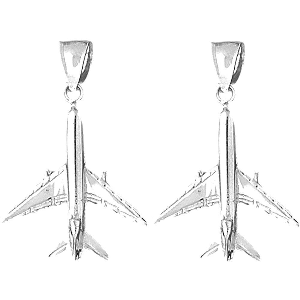 Sterling Silver 34mm 3D Airplane Earrings