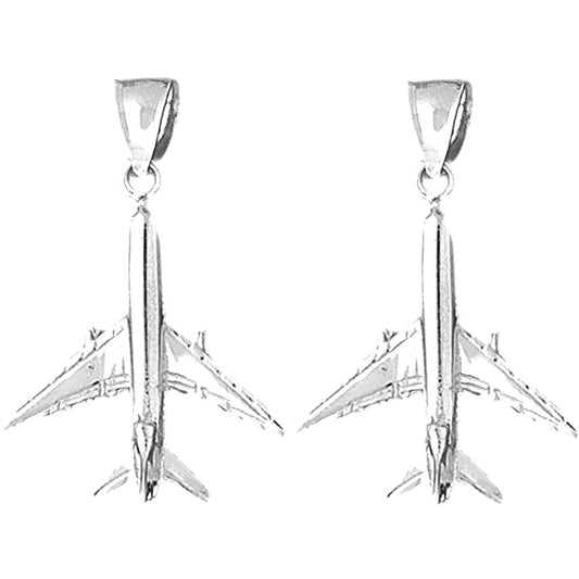 Sterling Silver 34mm 3D Airplane Earrings