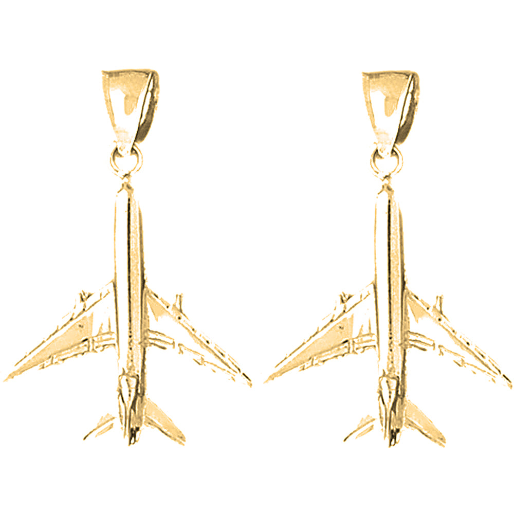 Yellow Gold-plated Silver 34mm 3D Airplane Earrings