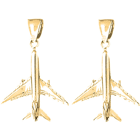 Yellow Gold-plated Silver 34mm 3D Airplane Earrings