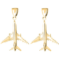 Yellow Gold-plated Silver 34mm 3D Airplane Earrings