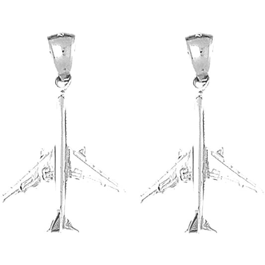 Sterling Silver 34mm 3D Airplane Earrings