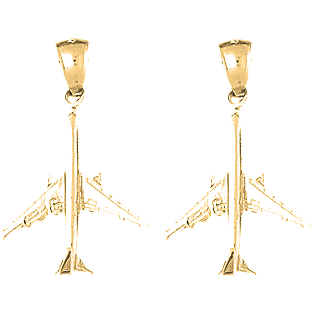 Yellow Gold-plated Silver 34mm 3D Airplane Earrings