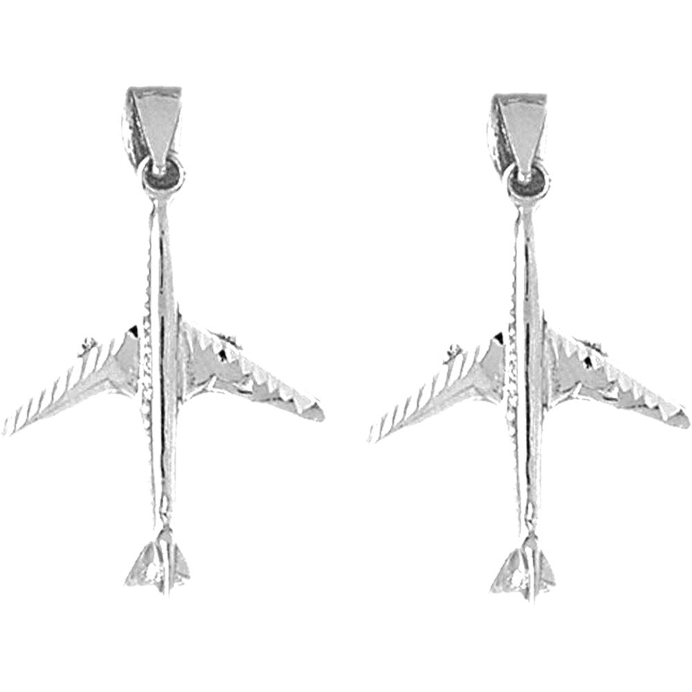 Sterling Silver 32mm 3D Airplane Earrings