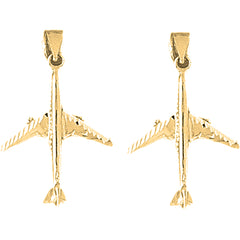 Yellow Gold-plated Silver 32mm 3D Airplane Earrings