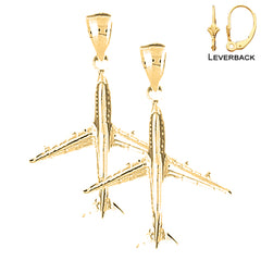 Sterling Silver 35mm 3D Airplane Earrings (White or Yellow Gold Plated)