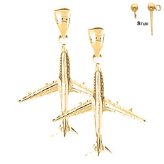 Sterling Silver 35mm 3D Airplane Earrings (White or Yellow Gold Plated)