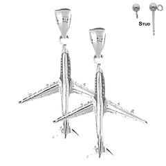 Sterling Silver 35mm 3D Airplane Earrings (White or Yellow Gold Plated)
