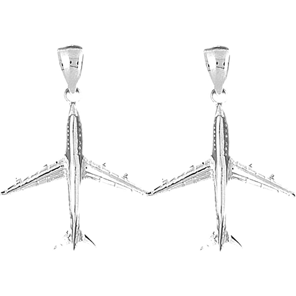 Sterling Silver 35mm 3D Airplane Earrings