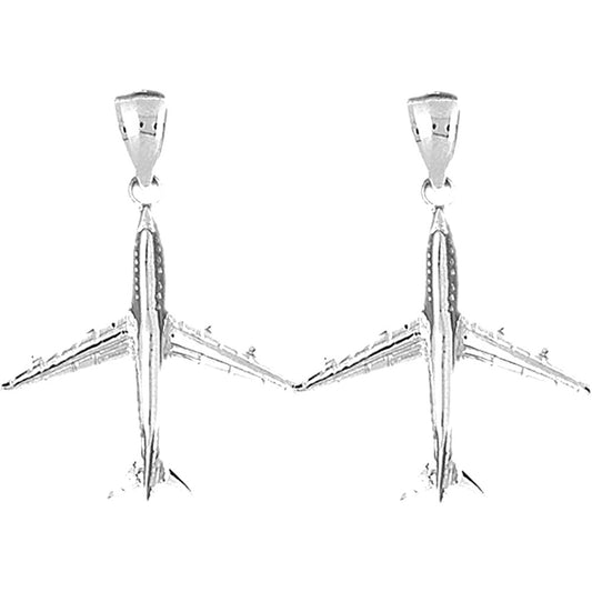 Sterling Silver 35mm 3D Airplane Earrings