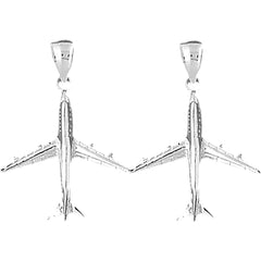 Sterling Silver 35mm 3D Airplane Earrings