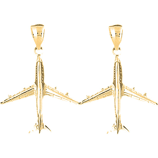 Yellow Gold-plated Silver 35mm 3D Airplane Earrings