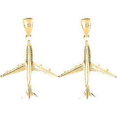 Yellow Gold-plated Silver 35mm 3D Airplane Earrings