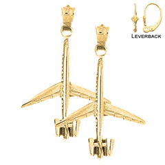 Sterling Silver 32mm 3D Airplane Earrings (White or Yellow Gold Plated)