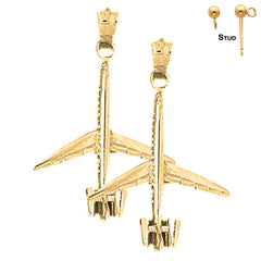 Sterling Silver 32mm 3D Airplane Earrings (White or Yellow Gold Plated)