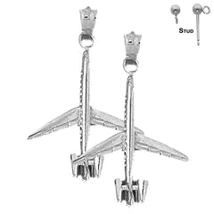Sterling Silver 32mm 3D Airplane Earrings (White or Yellow Gold Plated)