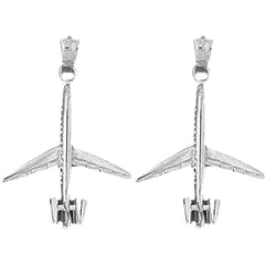 Sterling Silver 32mm 3D Airplane Earrings