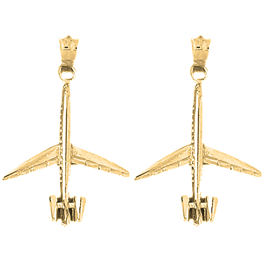 Yellow Gold-plated Silver 32mm 3D Airplane Earrings