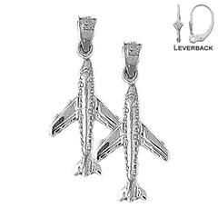 Sterling Silver 27mm 3D Airplane Earrings (White or Yellow Gold Plated)