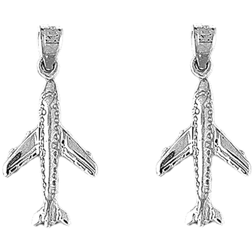 Sterling Silver 27mm 3D Airplane Earrings