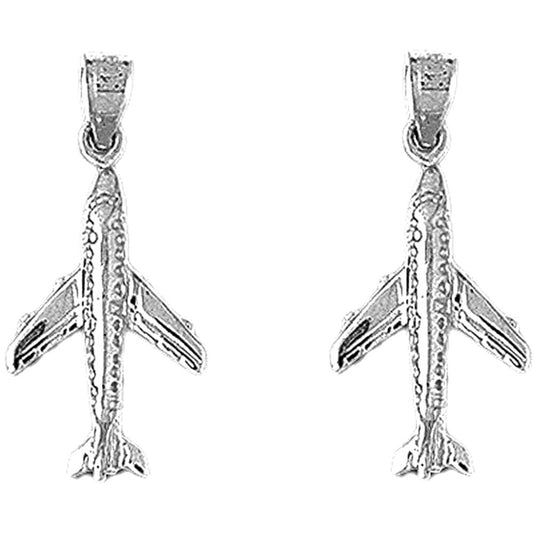 Sterling Silver 27mm 3D Airplane Earrings