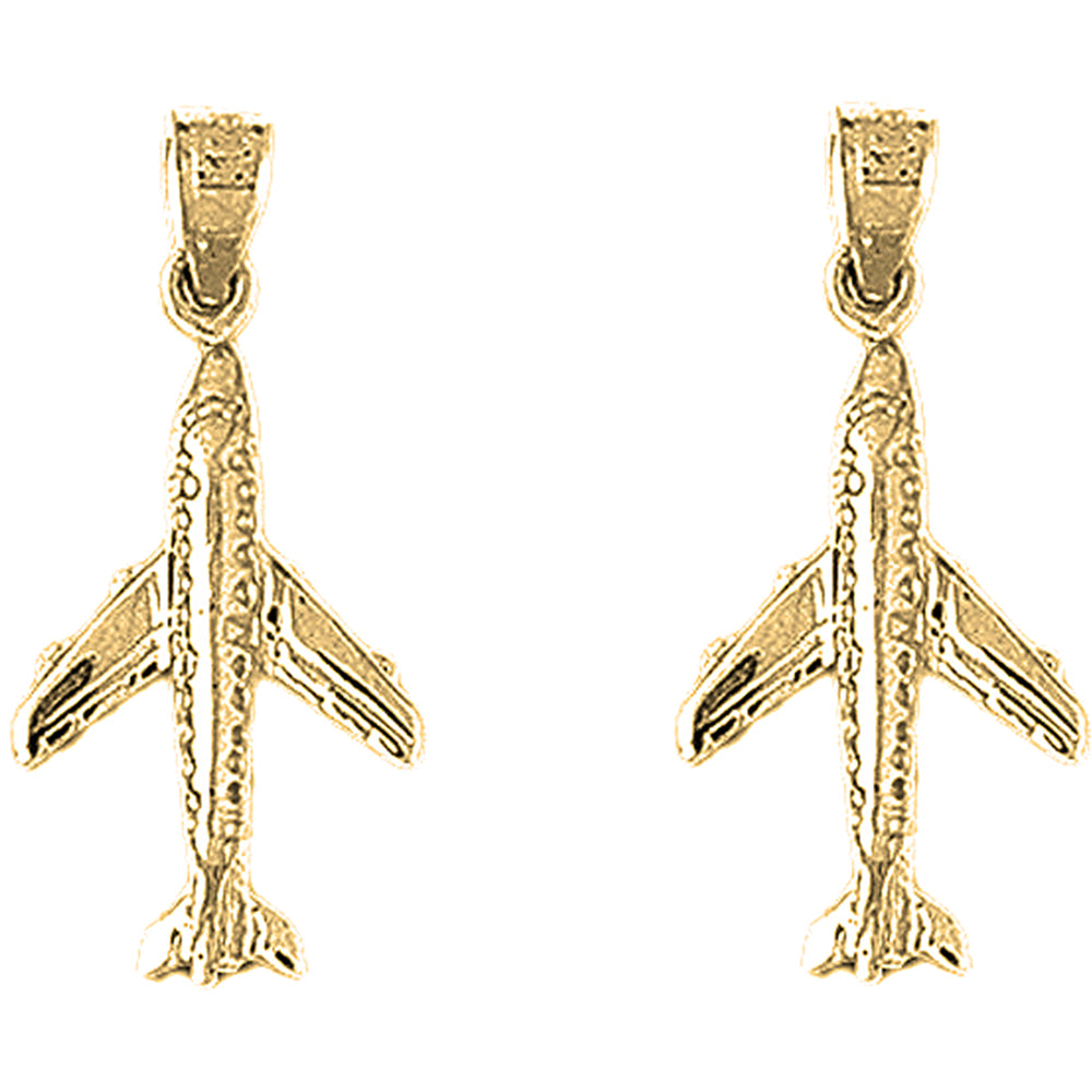 Yellow Gold-plated Silver 27mm 3D Airplane Earrings