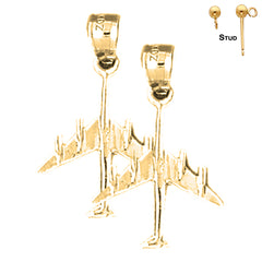 Sterling Silver 24mm Airplane Earrings (White or Yellow Gold Plated)
