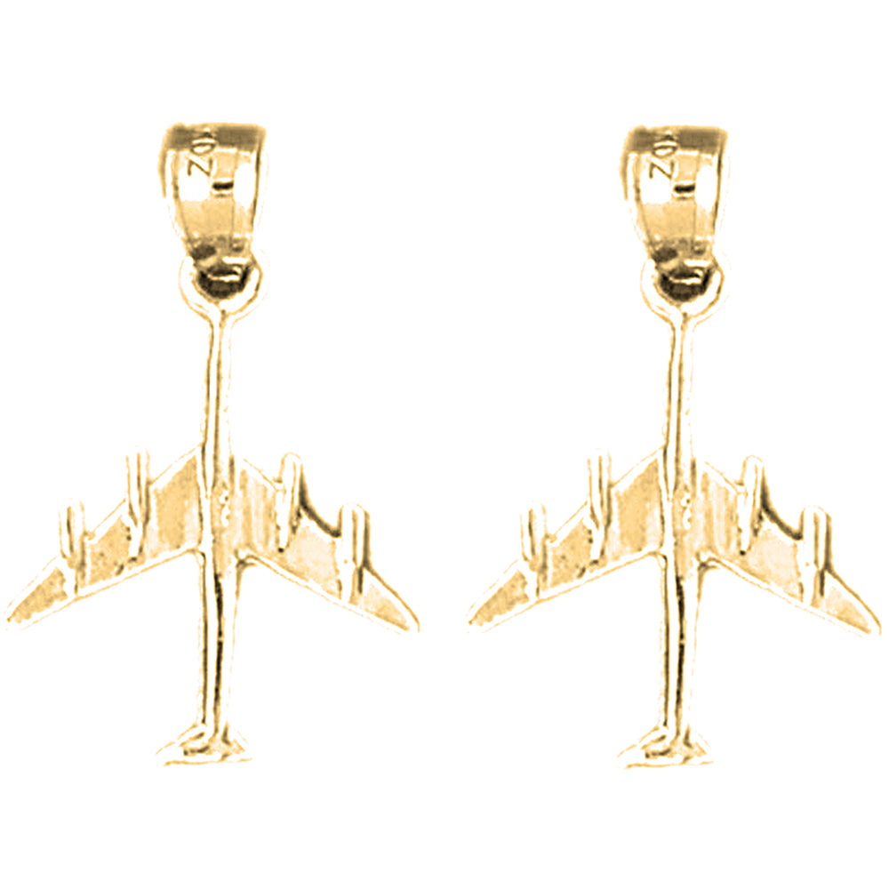 Yellow Gold-plated Silver 24mm Airplane Earrings