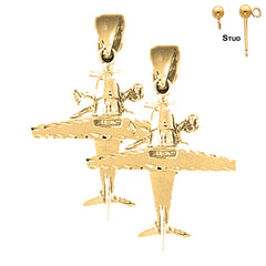 Sterling Silver 32mm Airplane Earrings (White or Yellow Gold Plated)