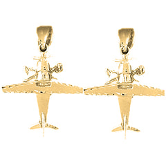 Yellow Gold-plated Silver 32mm Airplane Earrings