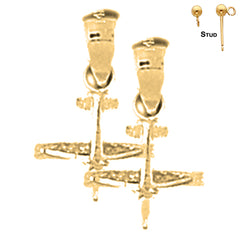 Sterling Silver 17mm 3D Airplane Earrings (White or Yellow Gold Plated)
