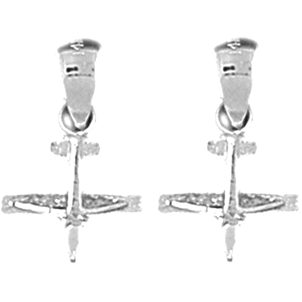 Sterling Silver 17mm 3D Airplane Earrings