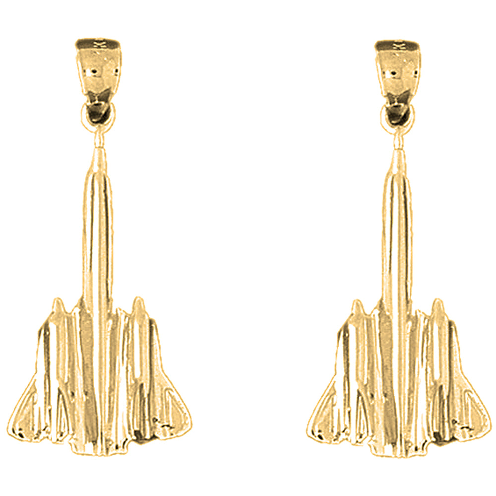 Yellow Gold-plated Silver 34mm Airplane Earrings